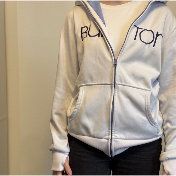 Burton White Hoodie with Blue Logo - Picture 2 of 3